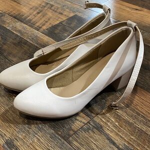 Elegant White Block Heel Pumps